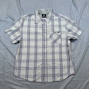 Ecko Unltd Shirt Mens XL Gray Blue Red Plaid Button Up Short Sleeve‎ Pocket